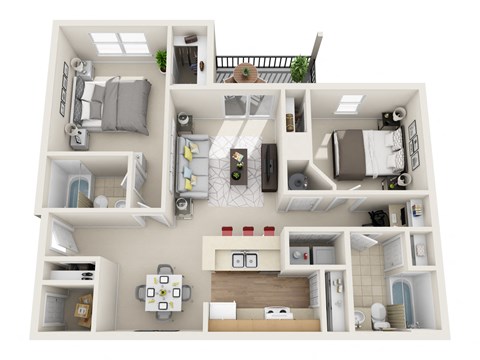 Floor plan for 2 beds, 2 baths, 978 sqft